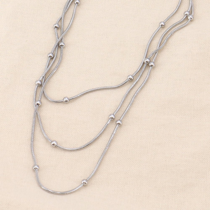 Collier acier inoxydable multi-rangs chaînes serpent à billes 0124100 argenté