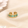 Bague double-anneaux acier inoxydable émail pour femme 0424035 vert foncé