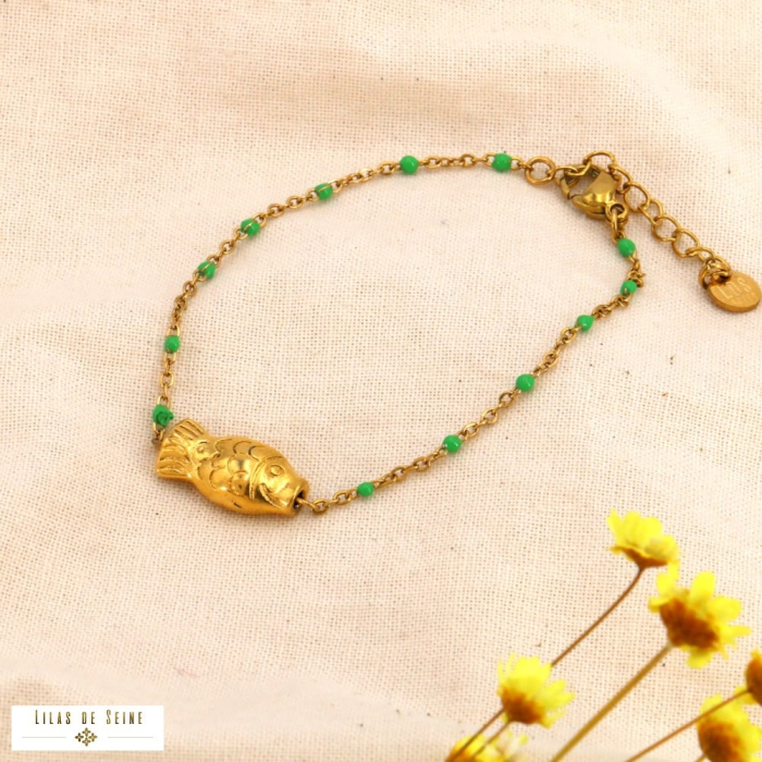 Bracelet talisman poisson acier inoxydable pour femme 0224028 vert