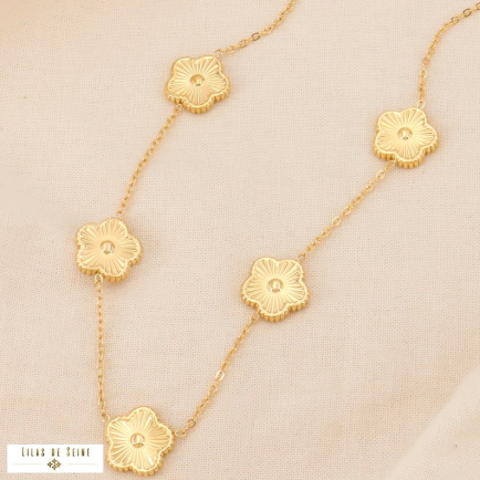 Collier fleurs en acier gravé doré pour femme 0124088 doré