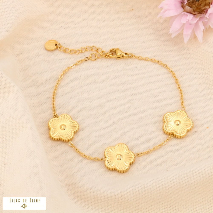 Bracelet fleurs en acier gravé doré pour femme 0224080 doré