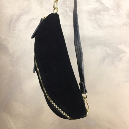 Sac banane cuir véritable daim 0924017 noir