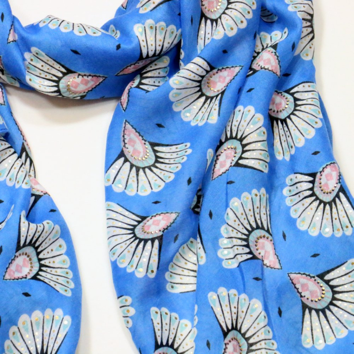 Etole imprimé plumes dorure femme 0724007 bleu