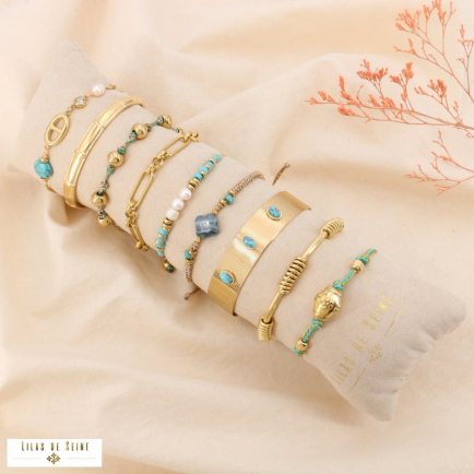 Ensemble de 9 bracelets acier inoxydable pierre perle strass 0224086 bleu turquoise