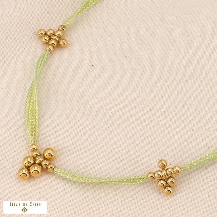 Collier cordon coloré métallisé billes acier inoxydable 0124067 vert