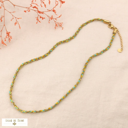 Collier tressé cordons corton chaîne acier inoxydable 0124076 vert