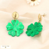 Boucles d'oreilles acier ovale inox fleur résine marbrée 0324006 vert