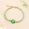 Bracelet tressé double-rangs cordon coloré oeil acier verre 0224068 vert