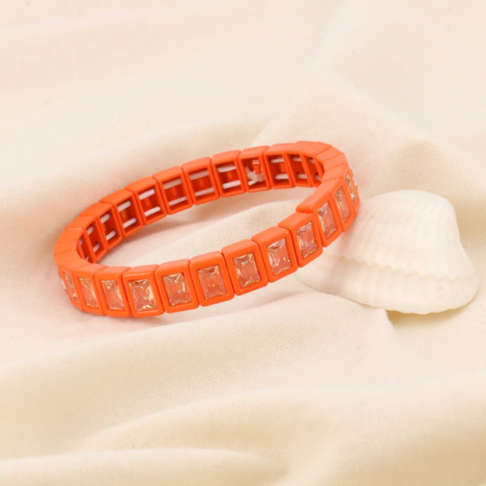 Bracelet élastique métal peint strass facettées 0224001 orange