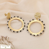 Boucles d'oreilles acier oversized broderie de perles cristal 0324070 noir/blanc