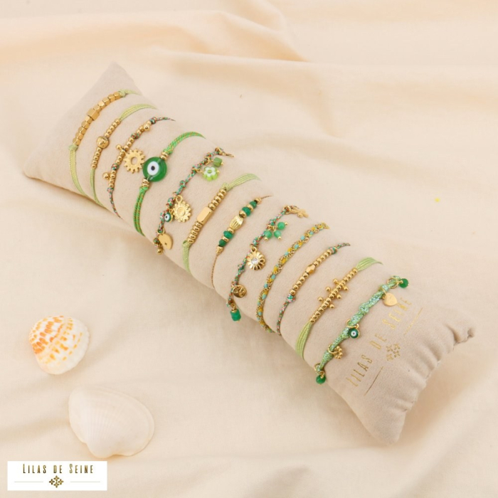 Ensemble de 12 bracelets en acier cordon œil fleur coeur 0224072 vert