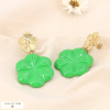 Boucles d'oreilles acier inoxydable double fleurs acrylique 0324007 vert