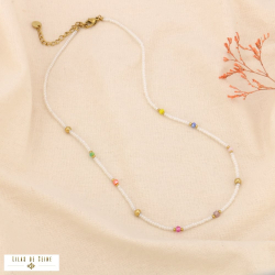 Collier Long Femme 60 Cm Perles Résine Multicolore Chaîne Acier Inoxydable Or Artinal