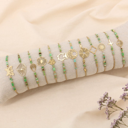 Ensemble de bracelets acier inox cristal boudin brillant inclus 0224091 vert