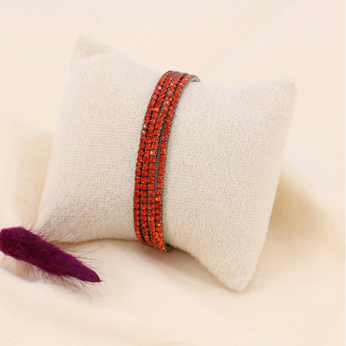 8 Bracelets élastiques strass colorés et métal gris foncé pour femme 0223632 orange