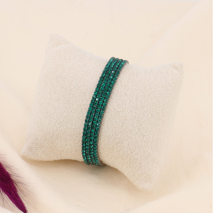 8 Bracelets élastiques strass colorés et métal gris foncé pour femme 0223632 vert foncé