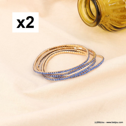 8 BRACELETS ACCUMULATION FINS ÉLASTIQUES STRASS 0223195 bleu