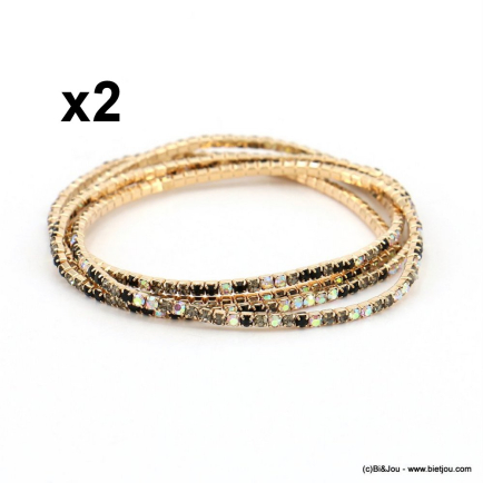 8 Bracelets fins élastiques à strass multicolores 0223046 noir