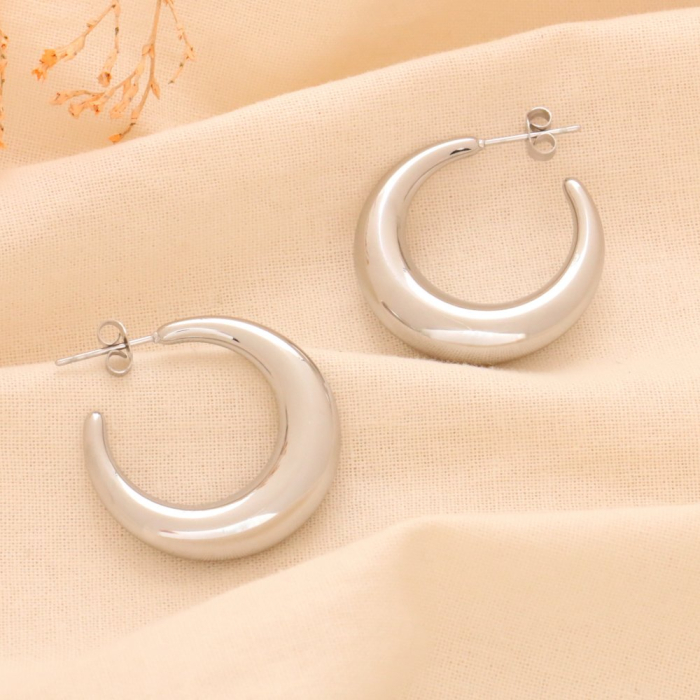 Boucles d'oreilles demi créoles acier inoxydable lisse femme 0324136 argenté