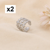 2 Bijoux d'oreilles acier inoxydable triple-rangs minimaliste 0324144 argenté