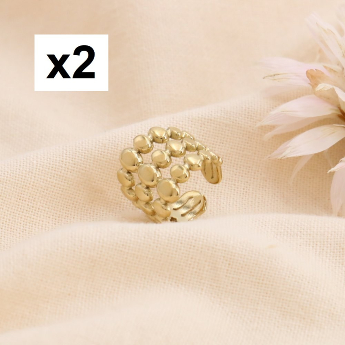 2 Bijoux d'oreilles acier inoxydable triple-rangs minimaliste 0324144 doré