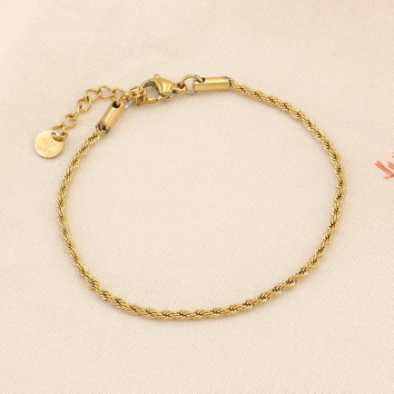 Bracelet acier inoxydable style minimaliste chaîne maille corde 0223507 doré