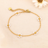 Bracelet acier inoxydable fleurs billes imitation perle 0224102 blanc