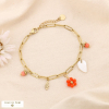 Bracelet acier inox pampilles fleur feuille plume nacre pierre 0224103 rouge corail