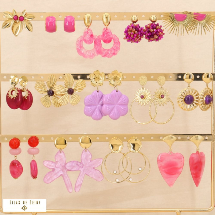 Ensemble de 14 paires de boucles d'oreilles acier inoxydable 0324188 mauve