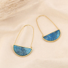 Boucles d'oreilles traversantes acier inox demi-lune pierre 0324116 bleu