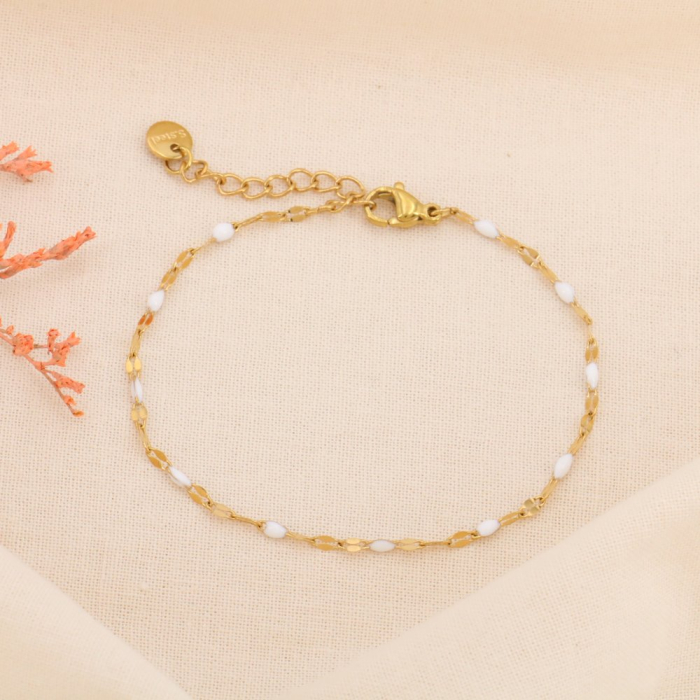 Bracelet chapelet billes minimaliste résine époxy acier goutte 0224119 blanc