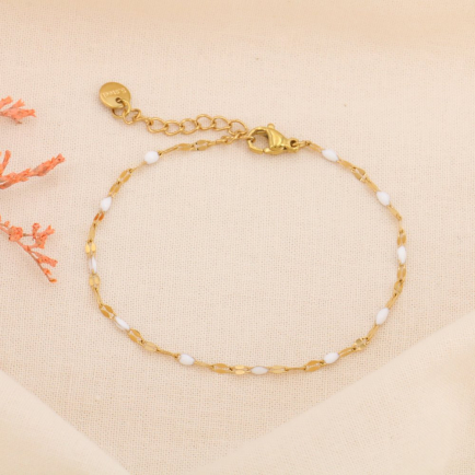 Bracelet chapelet billes minimaliste résine époxy acier goutte 0224119 blanc