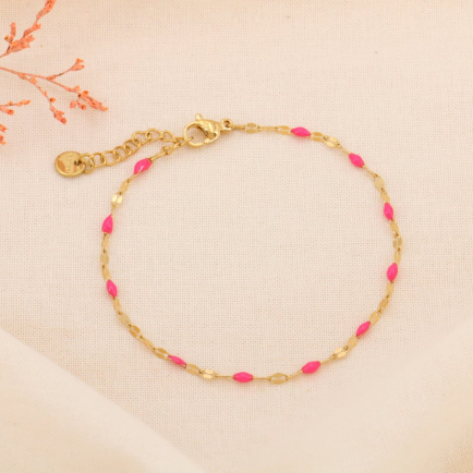 Bracelet chapelet billes minimaliste résine époxy acier goutte 0224119 fushia