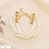 Bracelet acier inoxydable multi-rangs billes imitation perle 0224113 blanc