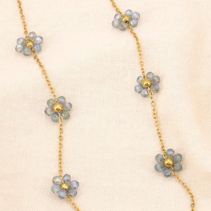 Collier acier inoxydable fleurs bille facettée cristal 0124135 violet