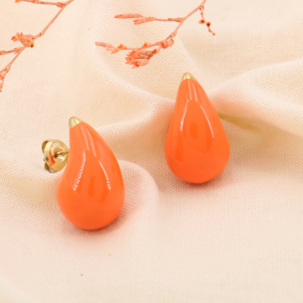 Boucles d'oreilles acier inoxydable gouttes émail coloré femme 0324233 orange