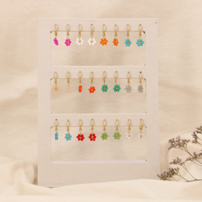 Ensemble de 12 boucles d'oreilles fleur facettée acier cristal 0324232 multi