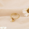 Bague triple-anneaux acier inoxydable breloque fleur perle 0424112 doré
