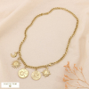 Collier acier inox antique pièces martelées soleil lune fleur 0124199 doré