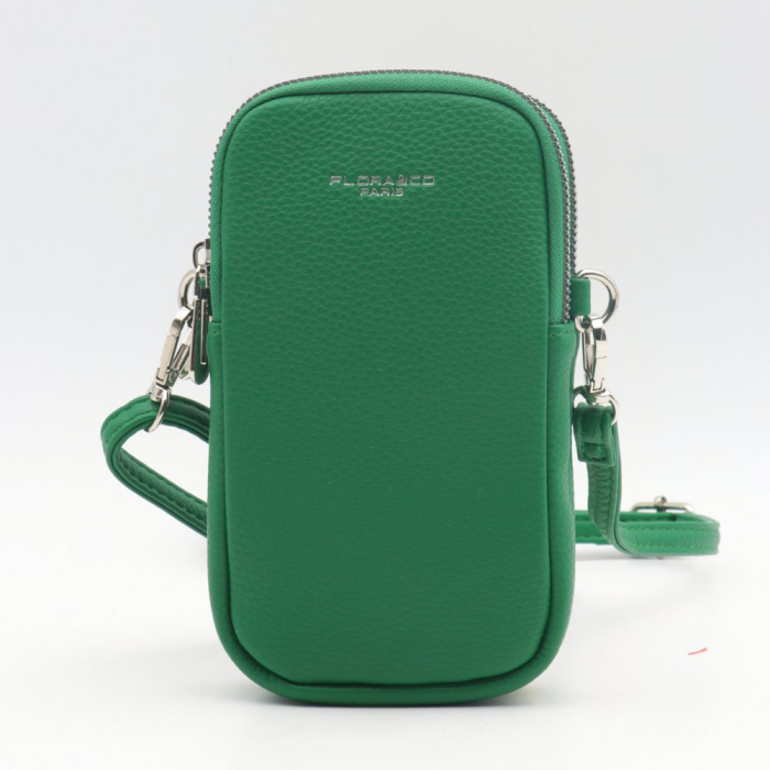 Pochette smartphone Flora&Co simili-cuir grainé 2 compartiments zippés 0923014 vert