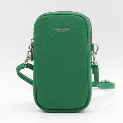 Pochette smartphone Flora&Co simili-cuir grainé 2 compartiments zippés 0923014 vert