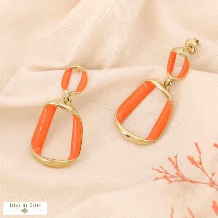 Boucles d'oreilles anneaux torsadés acier inoxydable émail 0324259 orange