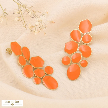 Boucles d'oreille géométrique émail acier inoxydable femme 0324258 orange