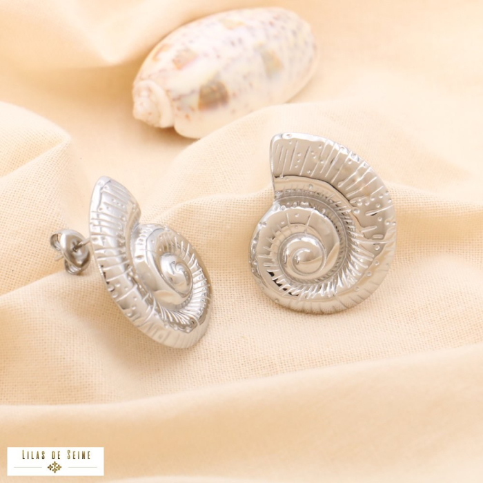 Boucles d'oreilles acier inoxydable style marin escargot de mer 0324260 argenté