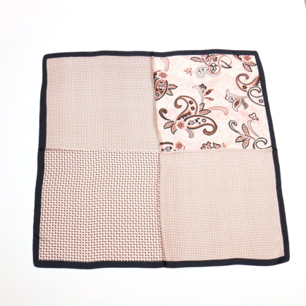 Carré touché soie 4 zones fleurs cachemire pois polyester 0724507 vieux rose