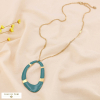 Collier acier inoxydable émail géométrique anneau gravé 0124559 bleu