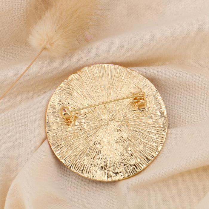 Broche épingle ronde arbre de vie métal émail coloré 0524501 marron