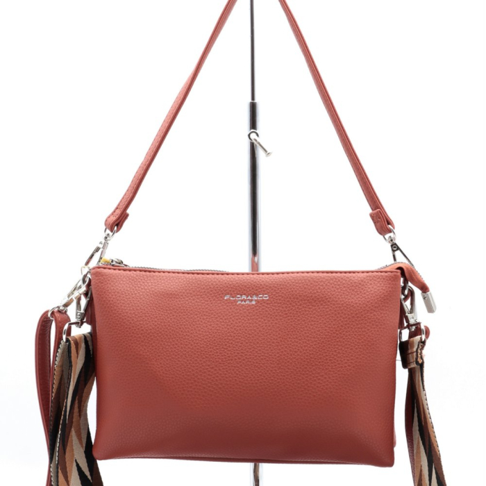 Sac trotteur simili-cuir grainé Flora&Co 3 compartiments 0924506 orange foncé