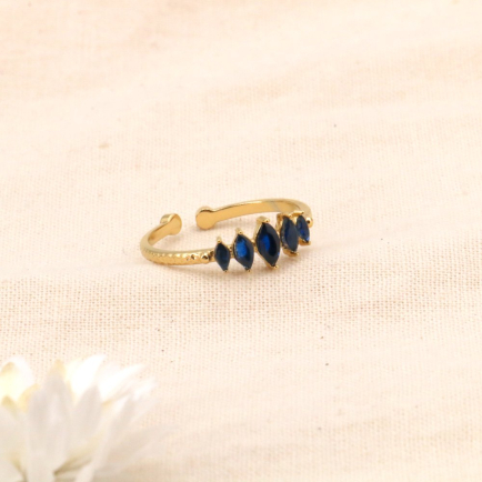 Bague acier inoxydable losanges strass 0424032 bleu foncé