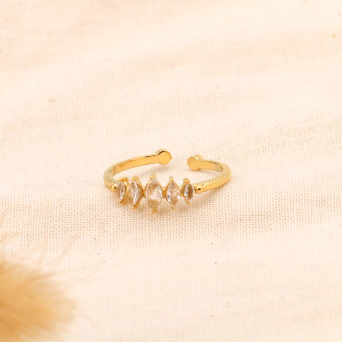 Bague acier inoxydable losanges strass 0424032 blanc